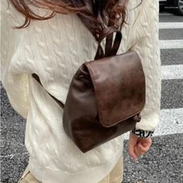 Школьные сумки, корейские винтажные удобные маленькие рюкзаки для девочек с клапаном, милый темно-коричневый повседневный универсальный рюкзак на шнуровке, женский модный каваи
