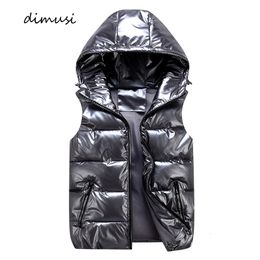 Men's Vests DIMUSI Men's Vest Winter Fashion Silver Male Cotton-Padded Hooded Coats Sleeveless Jackets Casual Thick Waistcoats Mens Clothing 230905