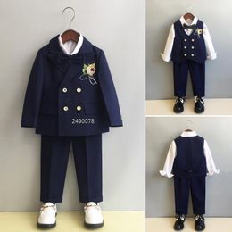 Suits Flower Boys Wedding Suit Children Pography Dress Kids Stage Performance Formal Blazer Suit Baby Birthday Ceremony Costume 230906