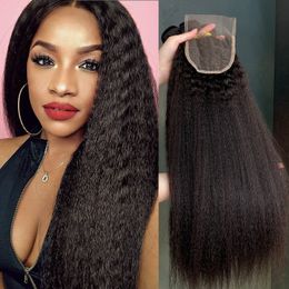 Transparent Lace Kinky Straight Bundle With 4x4 Closure 100% Virgin Hair Cheap Brazilian Hair 4Pcs/Lot Peruvian Indian Malaysian Human Hair Extension