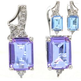 Dangle Earrings 925 SOLID STERLING SILVER 3g Pretty Blue Sapphire Changing Colour Alexandrite Topaz White CZ Woman's Party