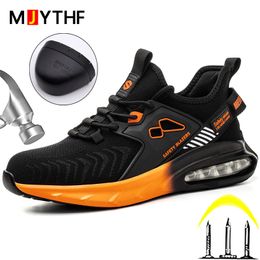Boots Orange Air Cushion Mens Work Shoes Steel Toe Sports Indestructible Safety Men Antipuncture Industrial 230905