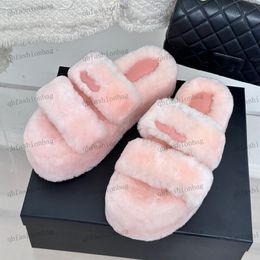 Designer Women Flat Slippers Wool Warm Slippers Classic Print Platform 5cm Slipper Sandals Soft Comfortable Home Air Conditioning Shoe Street Casual Shoe Mule 35-41