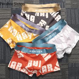 Underpants 3Pcs/Set Mens Boxer Silky Youth Boys Men Underwear Fashion Letters Printing Men's Panties Comfortable Elastic Man