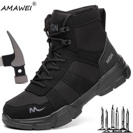 Boots AMAWEI Work Indestructible Safety Shoes Men Steel Toe PunctureProof Sneakers Male Footwear Women 230905