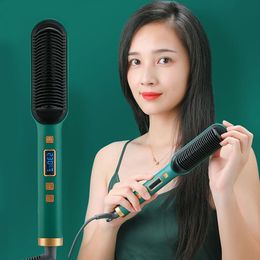 Hair Straighteners 2 In 1 Electric Professional Negative Ion Straightener Brush Curling Comb with Lcd Display Tool Straight 230906