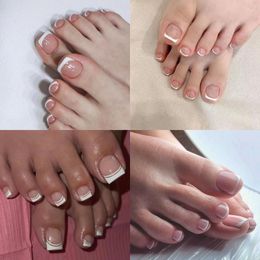 False Nails 24Pcs/Set Toenails Fake Nail White Edge French Press On Tips Finished Full Cover Artificial For Beauty