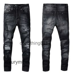 Jeans designer Amirrss Men 816fashion street jeans casual pants micro elastic hole patch youth black tight DYEM