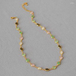 Pendant Necklaces Japan And South Korea Fresh Sweet Beautiful Colorful Faceted Crystal Glass Jade Texture Brass Plating Necklace Collar