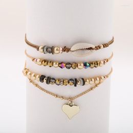 Charm Bracelets HANJING Love Heart Bracelet For Women Jewellery Multilayer Bohemian Bead Braided Rope Shell Set Female