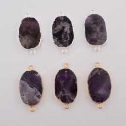 Pendant Necklaces 5PCS Natural Stone Amethyst Gold Plated Purple Crystal Jewelry Connector For Making DIY Necklace Bracelet