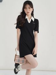 Casual Dresses Black Dress Women Summer Japanese Preppy Style Short Elegant Office Lady Streetwear Fashion Female Robe