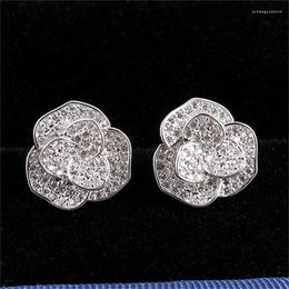 Stud Earrings RONGQING 2023 Fashion Zircon Rose Flower High Quality 925 Sterling Silver For Women Anti Allergy