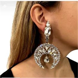 Dangle Earrings Stunning Crystal Big Moon Pendant Drop Wedding Jewelry For Women Luxury Rhinestone Geometric Water