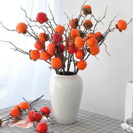 Decorative Flowers 72cm 4 Heads Artificial Persimmon Branches Chinese Style Fake Fruit Dining Table Vase Ornaments Living Room Home