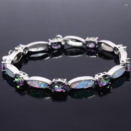 Link Bracelets Wholesale & Retail Fashion Fine Rinbow White Fire Opal Bracelet 925 Sterling Sliver Jewellery For Women BNT16042603