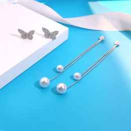 Dangle Earrings Exquisite 925 Sterling Silver Can Be Separate Tassel Drop Colourful Shine Zircon Butterfly Not Easy Fade Chain Pearl