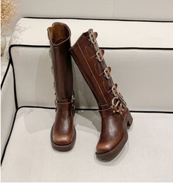 Wide plus size 41 boots square head but knee-high boots for women retro polish high Western Cowboy boots