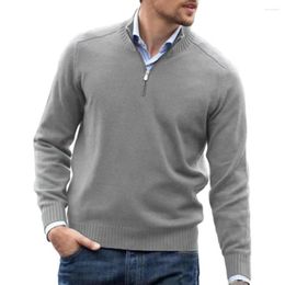 Men's Sweaters Fall Winter Sweater Men Solid Color Zipper Half-high Collar Knitted Long Sleeve Elastic Mid Length Pullover Top Sueteres