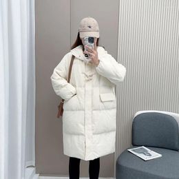 Women's Trench Coats 2023 Winter Hooded Parka Down Jacket Women White Duck Jackets Long Over Knee Thick Warm Horn Button Overcoat Coat