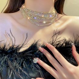 Choker Layered Necklace Sparkling Crystals For Women Short Collar Chain 2023 Sweet Shining Bridal Wedding Party Jewelry Gifts