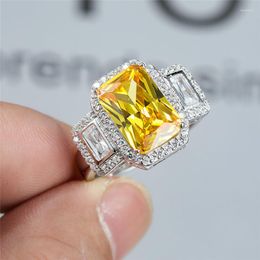 Cluster Rings Geometric Yellow Topaz Engagement For Women 925 Sterling Silver Square Citrine Gemstone Ring Wedding Jewellery Bridal Gifts