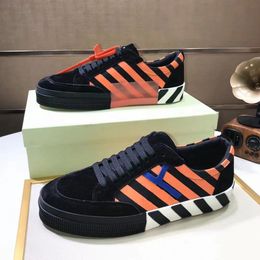 2023 NEW Virgil Dress shoes Canvas Sneakers Vintage Designer Women men Casual shoes Round toe Rubber sole Arrow trainers Suede Black upper Orange sole leisure shoes