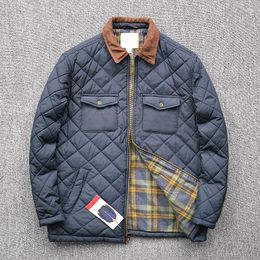 Men's Jackets Diamond Check Clamp Cotton Jacket Waterproof With Pocket Cargo Coats Vintage Casual Outerwear Male