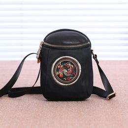 Waist Bags Vintage Mobile Phone Bag Oxford Embroidered Women's One Shoulder Crossbody Mini Fabric