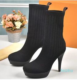 Knit StretchSock Style Ankle Boots Luxury Designer Fashion High Platform Autumn Winter Slip On Shoes