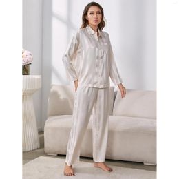 Women's Sleepwear Autumn And Winter Imitation Silk Long Sleeved Home Clothing Set With Pyjamas For External Wear