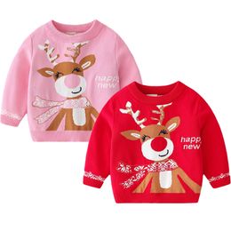 Pullover Baby Boys Girls Knitted Sweater Year Party Costume Cute Cartoon Elk Christmas Sweater Childrens Clothing 2 3 4 5 6 7 Years 230906