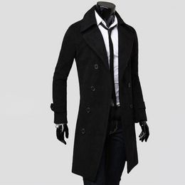 Men's Trench Coats Stylish Coat Temperament Double-breasted Autumn Winter Coldproof Pure Colour Jacket Men All Match