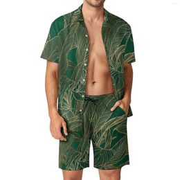 Men's Tracksuits Gold Plant Men Sets Botanical Design Casual Shorts Beach Shirt Set Summer Streetwear Graphic Suit Short Sleeves Plus Size