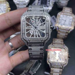 Men's New Ice diamonds watch skeleton see-through dial watch silver stainless steel case watches quartz movement263B