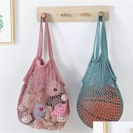 Storage Bags Shop Handbags Shopper Tote Mesh Net Woven Cotton String Reusable Fruit Handbag Home Bag Drop Delivery Garden Housekeeping Dhm92