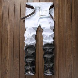 Mens Distressed Ripped White Black zipper Jeans Slim Fit Designer Straight Leg Biker Contrast Colour Denim Pants Streetwear JB18730290V
