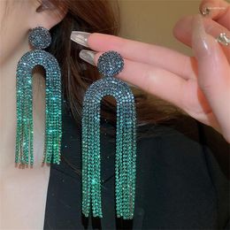 Dangle Earrings FYUAN Crystal For Women Long Tassel Green Colourful Rhinestone Ladies Weddings Fashion Jewellery
