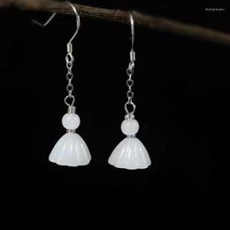 Dangle Earrings Customised 925 Silver Natural White Jade Lianpeng Accessories DIY Jewellery Hand-Carved Woman Luck Amulet Gifts