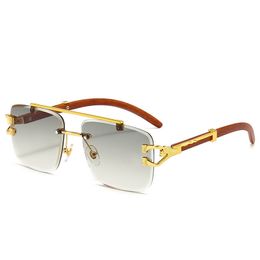 New Designer Sunglasses for Men Woman Natural Wood Rimless Panther Leopard Gold Frame Pilot Carti Glasses 0140 Fashion Big Sunglasses Size 56-20-145mm Sonnenbrille