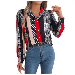 Women's Blouses Women Autumn Winter Shirts Casual And Versatile Contrast Striped Suit Collar Long-Sleeved Fashionable Soft Camisas