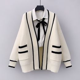 Womens Sweaters Women Patchwork Knitted Cardigan Single Breasted VNeck Long Sleeve one size cardigan Preppy Style Autumn Outwear Sweater Coat 230905