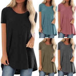 Women's T Shirts Shirt Fashion Short Sleeve Round Neck Loose Solid Color T-Shirt Large Size Tops For Female Lady Soft Cotton Top