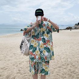Men's Tracksuits Summer Beach Suit Floral Shirt Fashion Casual Sports Couple Travel Vacation Single-breasted Shirts Shorts Two-piece Set