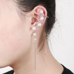 Backs Earrings Clip Tassel Pearl Flower Design Silver Pleated Punk Style Ear Cuff For Women Men Fashion Jewellery Pendientes