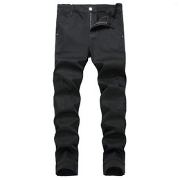 Men's Jeans Man Autumn Long Trousers Comfort Stretch Denim Straight Leg Relaxed Multi Pocket Solid Slacks