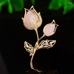 Brooches Luxury Tulip Brooch Pin Women Micro Set Zircon Temperament Flower Plant Corsage Elegant Suit Accessories Wholesale Jewelry