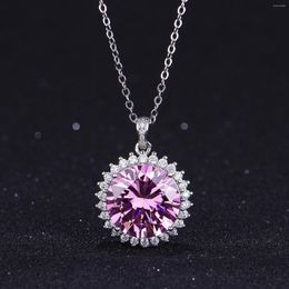 Choker 10- Large Diamond Imitation Pink Tourmaline Round Full Coloured Treasure Pendant Female