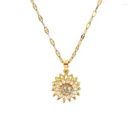 Chains Light And Decoration Can Rotate Slightly Inlay Zircon Sunflower Pendant Titanium Steel Necklace For Women