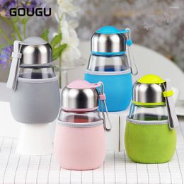 Water Bottles 420ML GOUGU Student Glass Bottle With Tea Philtre For Outdoor Sports Pot Cute Anti- Leak-Proof Handle 1PC